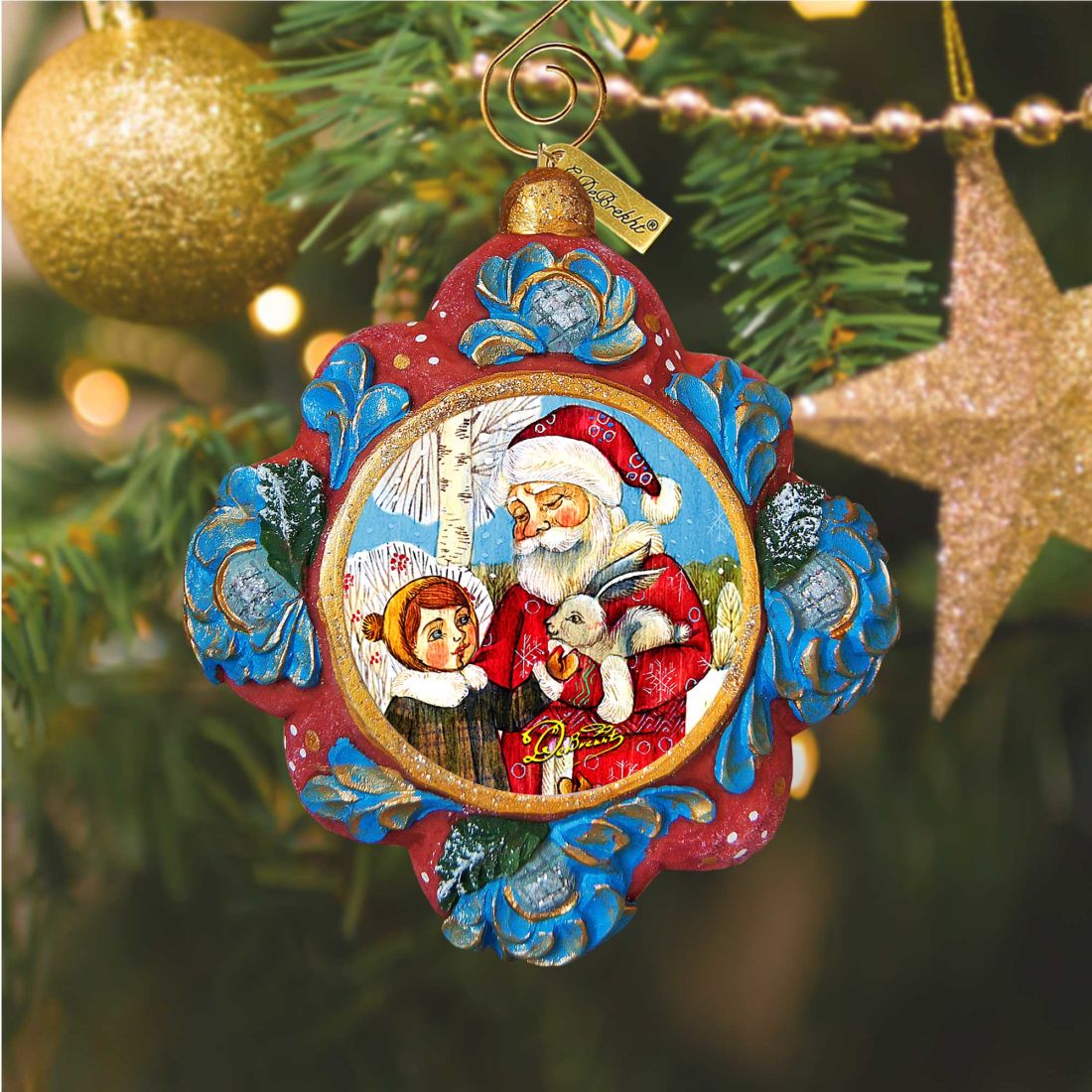Santa with Boy Sculpted Hand-Painted Christmas Ornament by G. DeBrekht - Christmas Decor - 6102431
