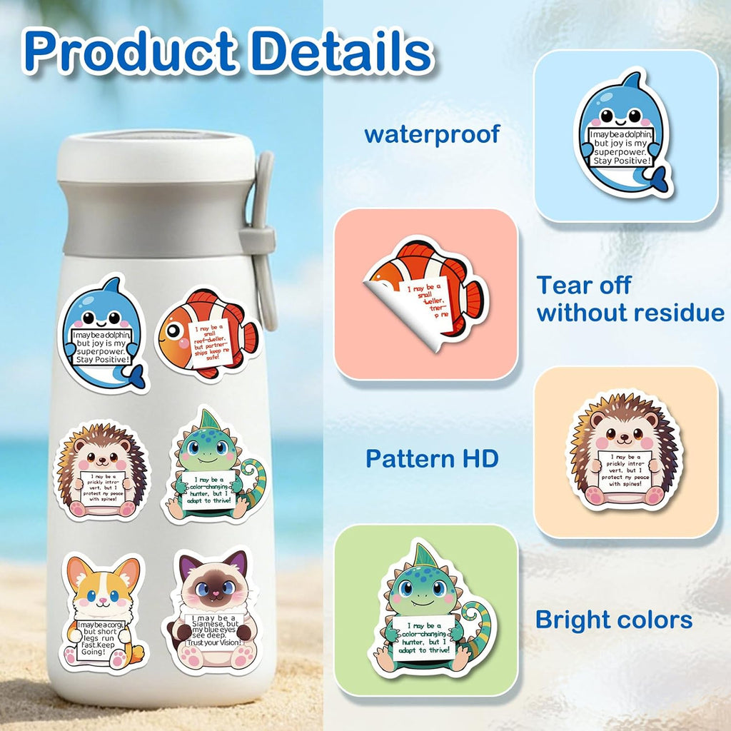 112 Pcs Emotional Support Animal Stickers - Affirmation Sticker Pack for Adults Cute Inspirational Buddies for Water Bottles, Laptops, Phones, Positive Quote Vinyl