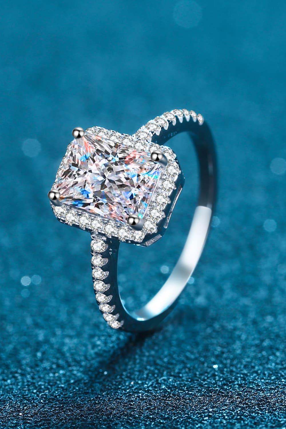 2 Carat Radiant-Cut Sparkala™ 925 Rhodium Over Sterling Silver Halo Ring