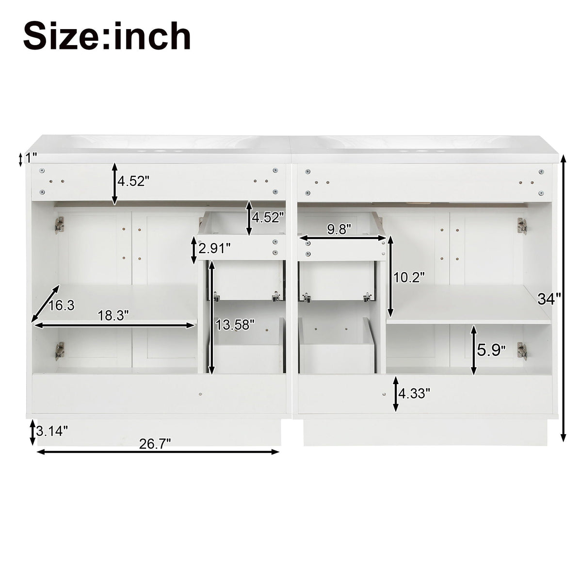 Bathroom Vanity With 2 Doors, 2 Drawers, Adjustable Shelf, Hidden Slides & Soft Close Hinges