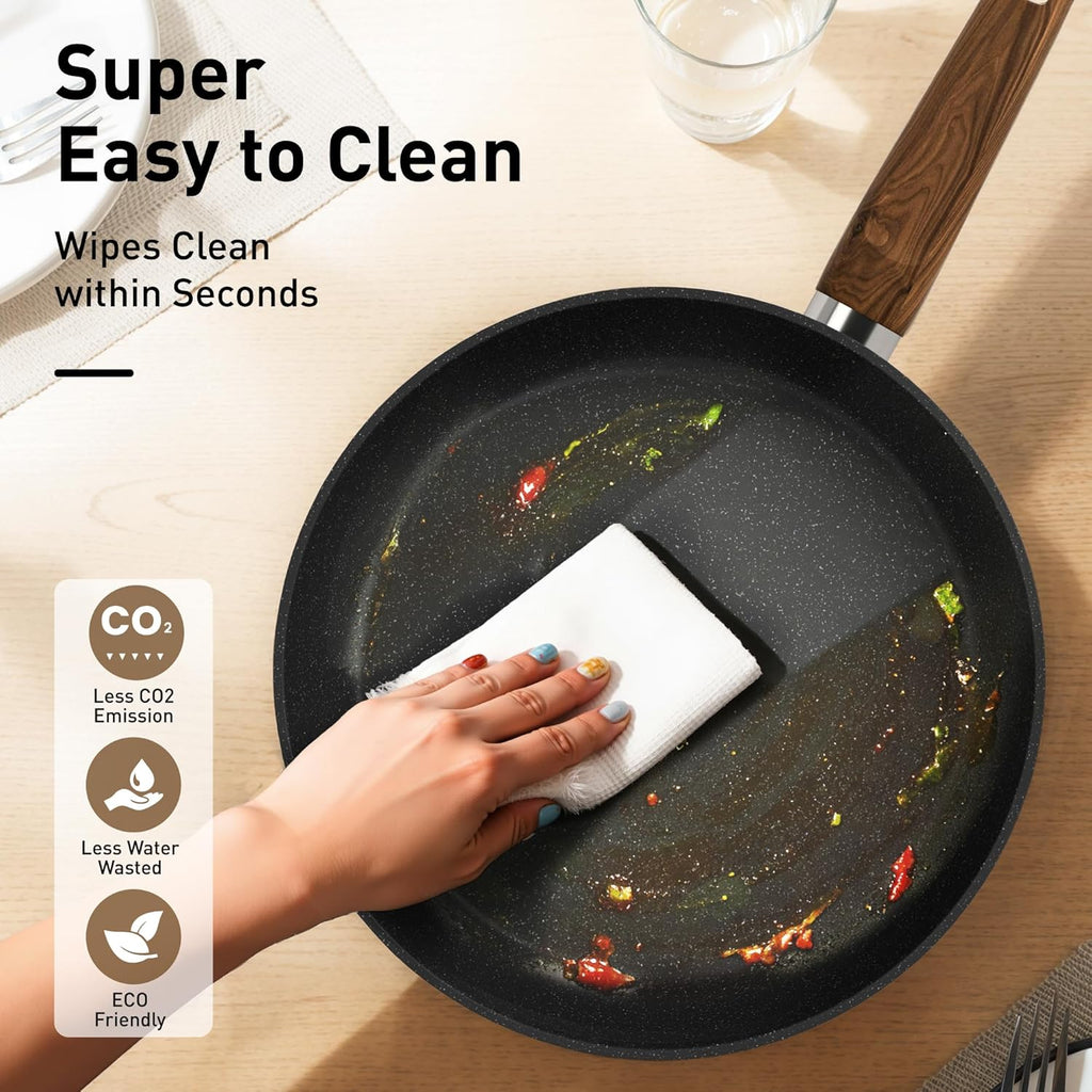 17 Piece Pots and Pans Set Non Stick, Nonstick Induction Granite Kitchen Cookware Set, Non Toxic Cookware Set with Frying Pans and Saucepan, Cooking Sets Pots and Pans, Black