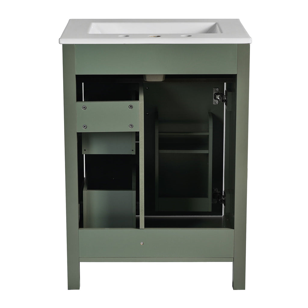 Elegant Bathroom Vanity With Ceramic Sink, Soft Close Doors And Drawers, Double Storage Racks