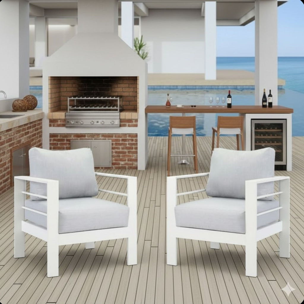 Modern All-Weather Patio Armchairs & Thick Cushions (Set of 2)