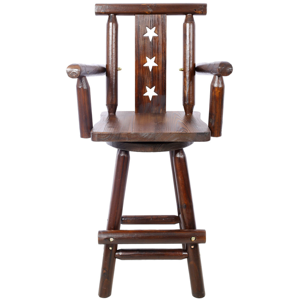 Rustic Tall Bistro Chair Decorative Star Backrest And Footrest, Fir Wood, 4 Foot - Brown