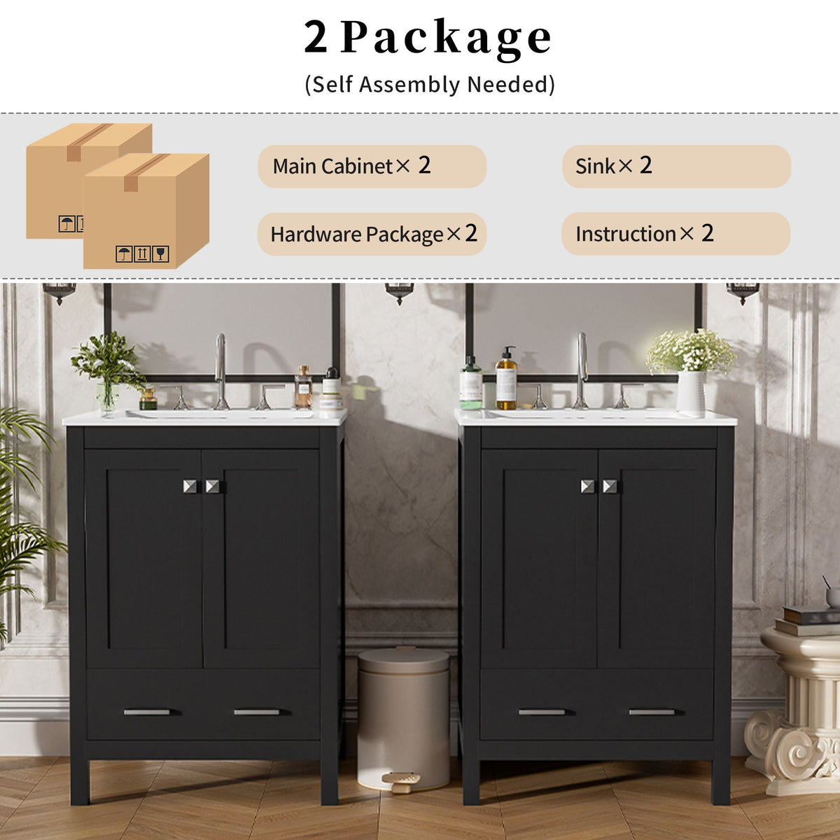 Bathroom Vanity With Integrated Undermount Ceramic Sink, 2 Doors And 1 Drawer, Soft Close Hinges