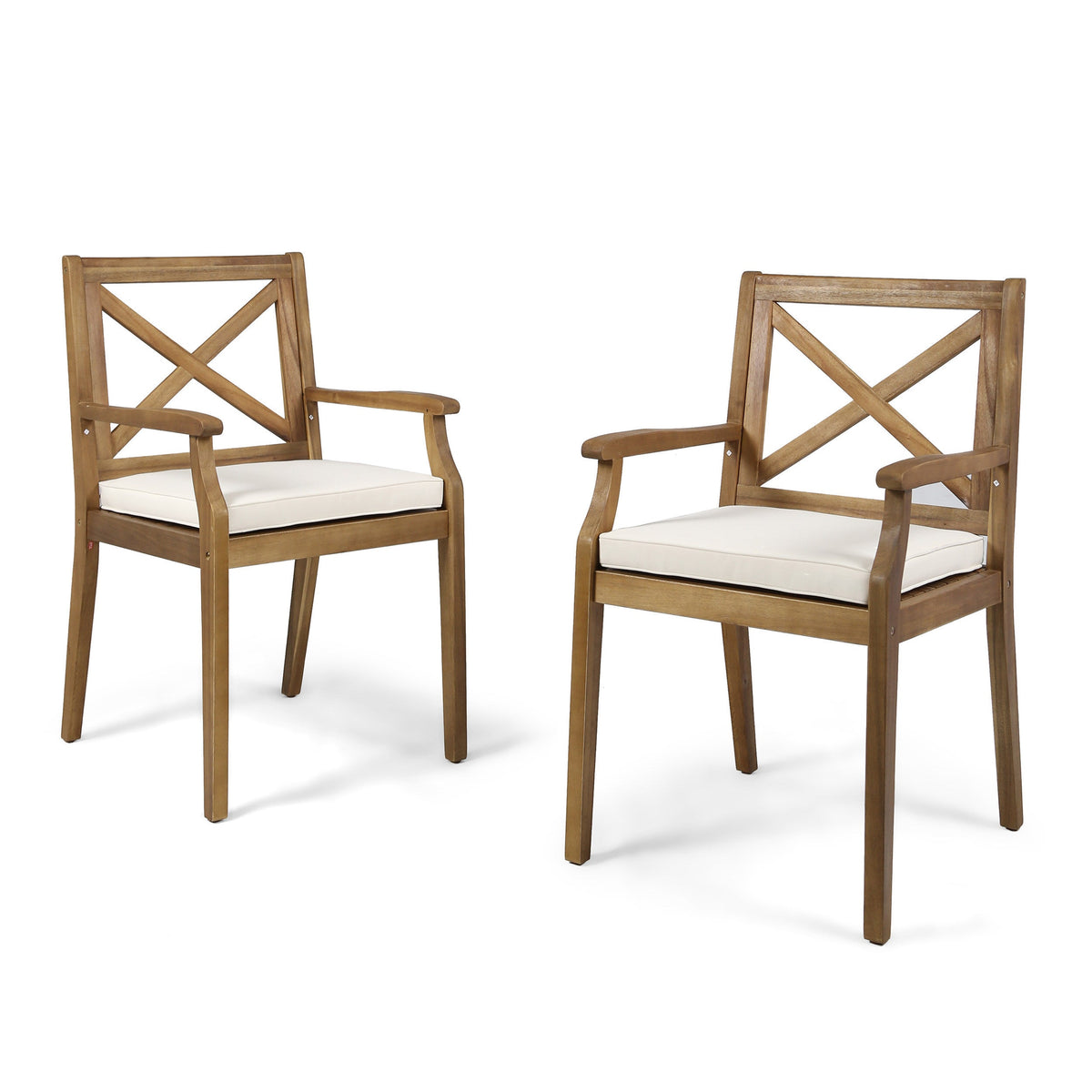 7 Pieces Acacia Wood Outdoor Dining Set with Cream Cushions