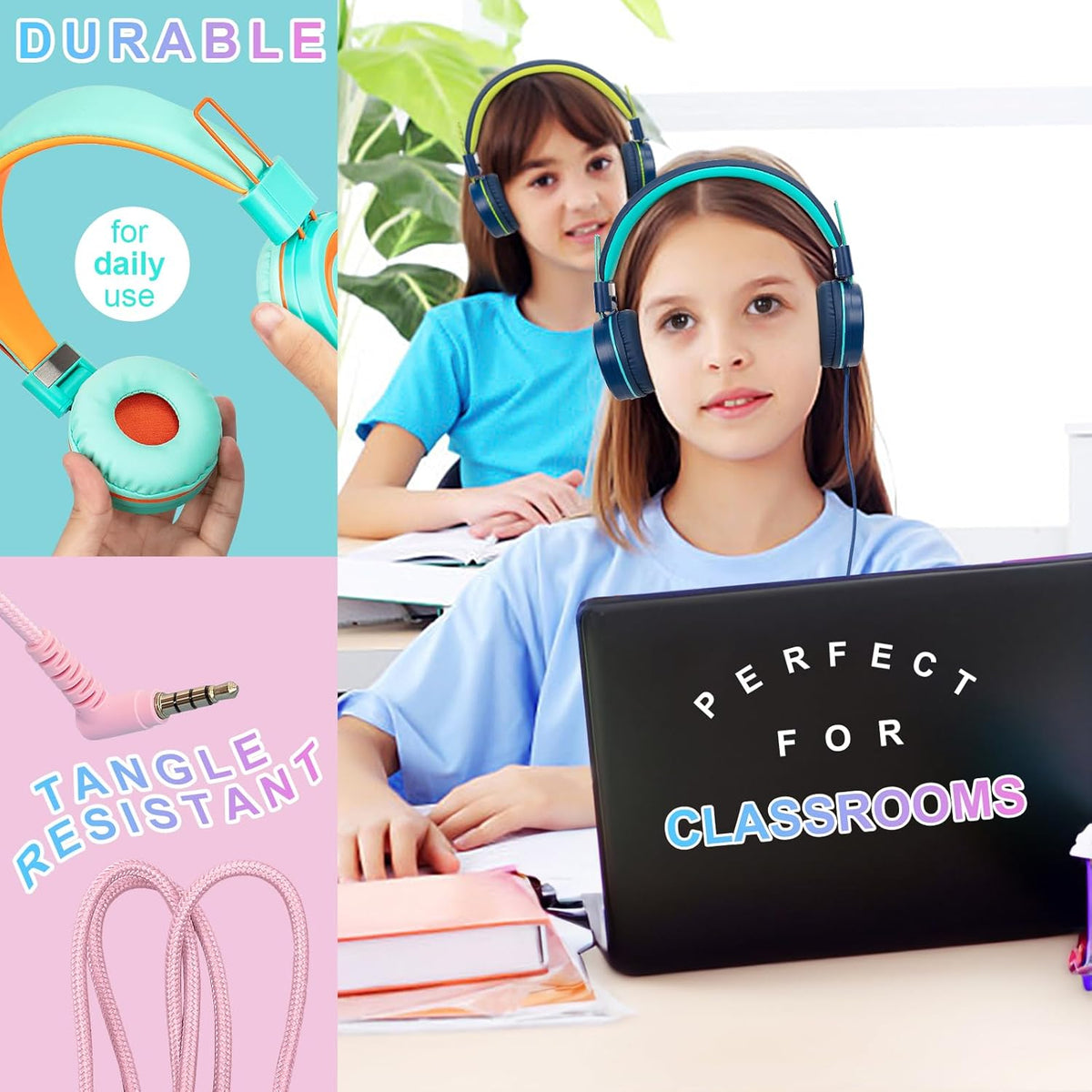 10 Pack Classroom Headphones Bulk for K-12 School Kids, Class Set Headphones for Students Teens Library Computer Testing Centers (Mixed Color with Microphone)