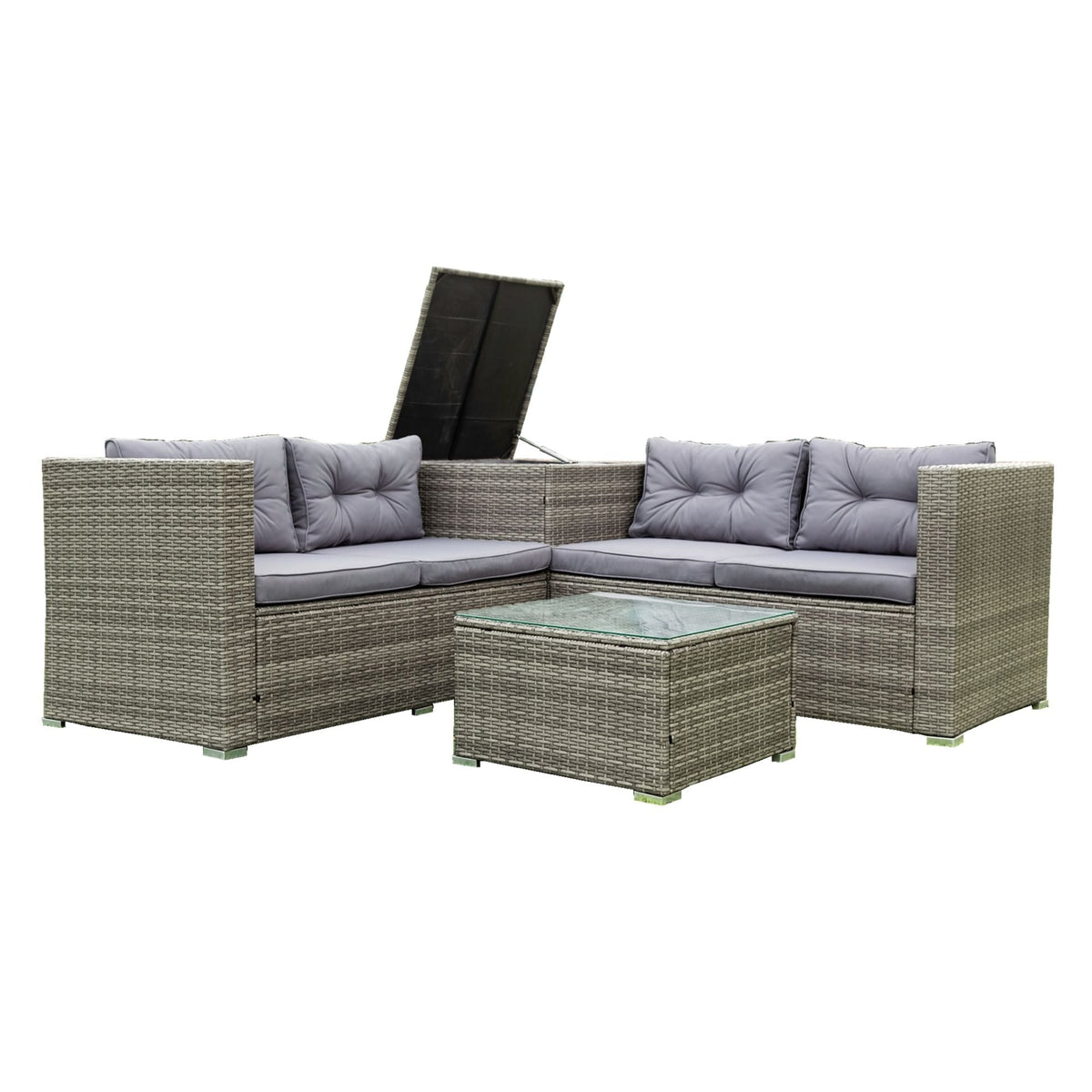 4 Piece Patio Sectional Wicker Rattan Outdoor Furniture Sofa Set With Storage Box