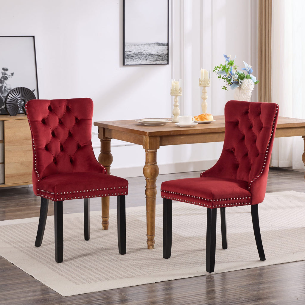 Classic Velvet Dining Chairs - Burgundy (Set of 2)