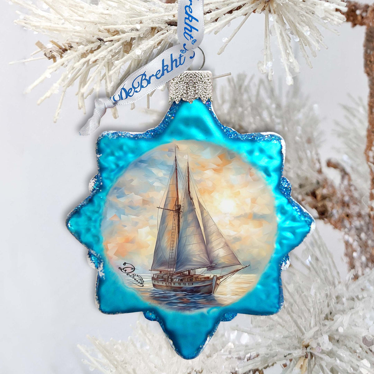 Coastal Decorations  Sailboat Keepsake Glass Ornaments by G. Debrekht - Coastal Holiday Decor - 777401