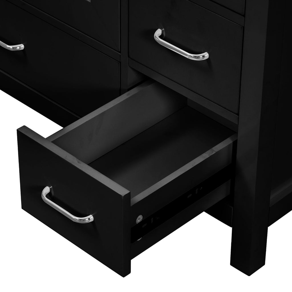 Bathroom Vanity With Ceramic Sink Combo, Abundant Storage Cabinet 2 Soft Close Doors And 5 Drawers