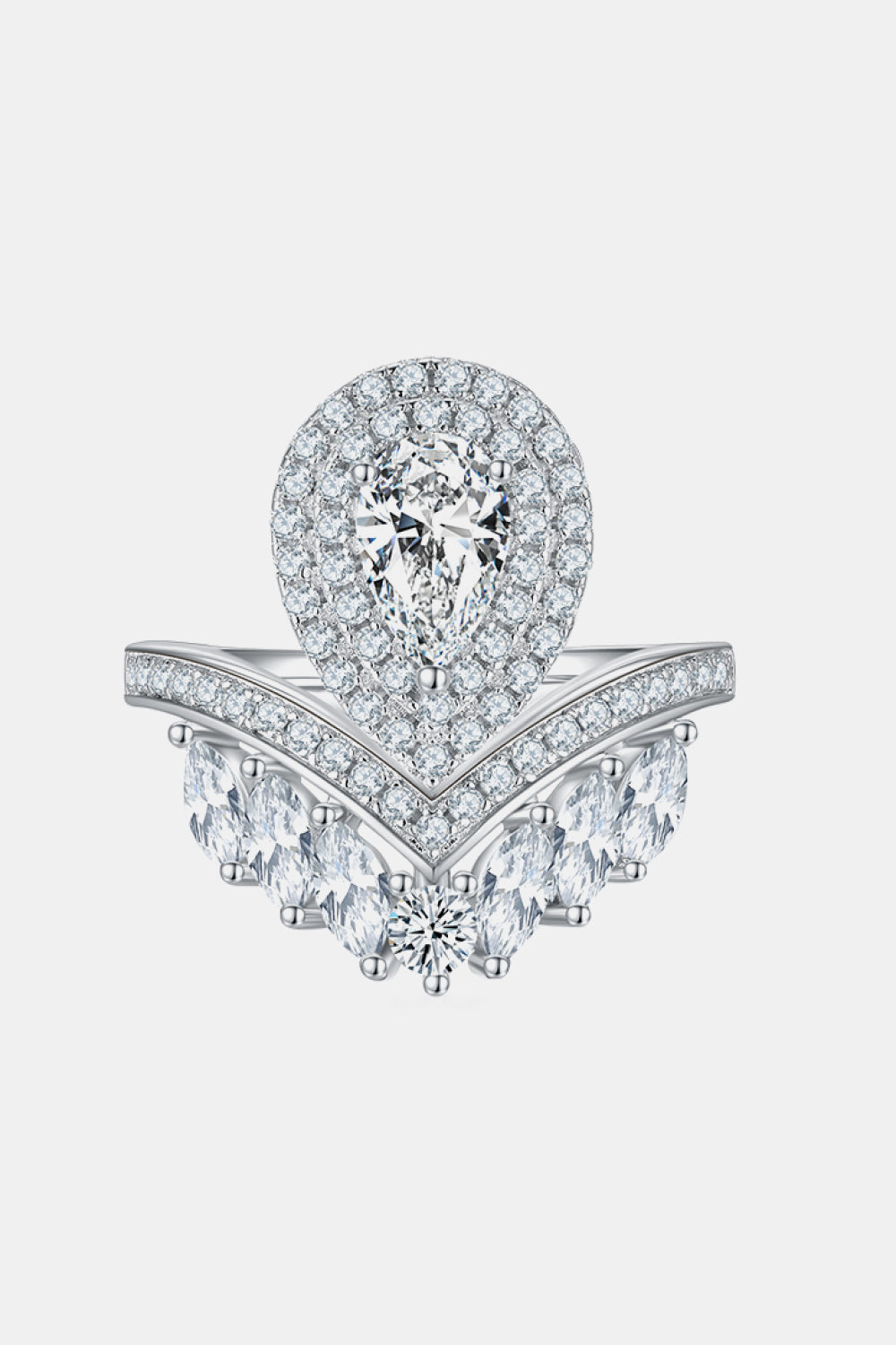 1 Carat Pear-Cut Sparkala™ Platinum Over Pure Sterling Silver Crown Ring
