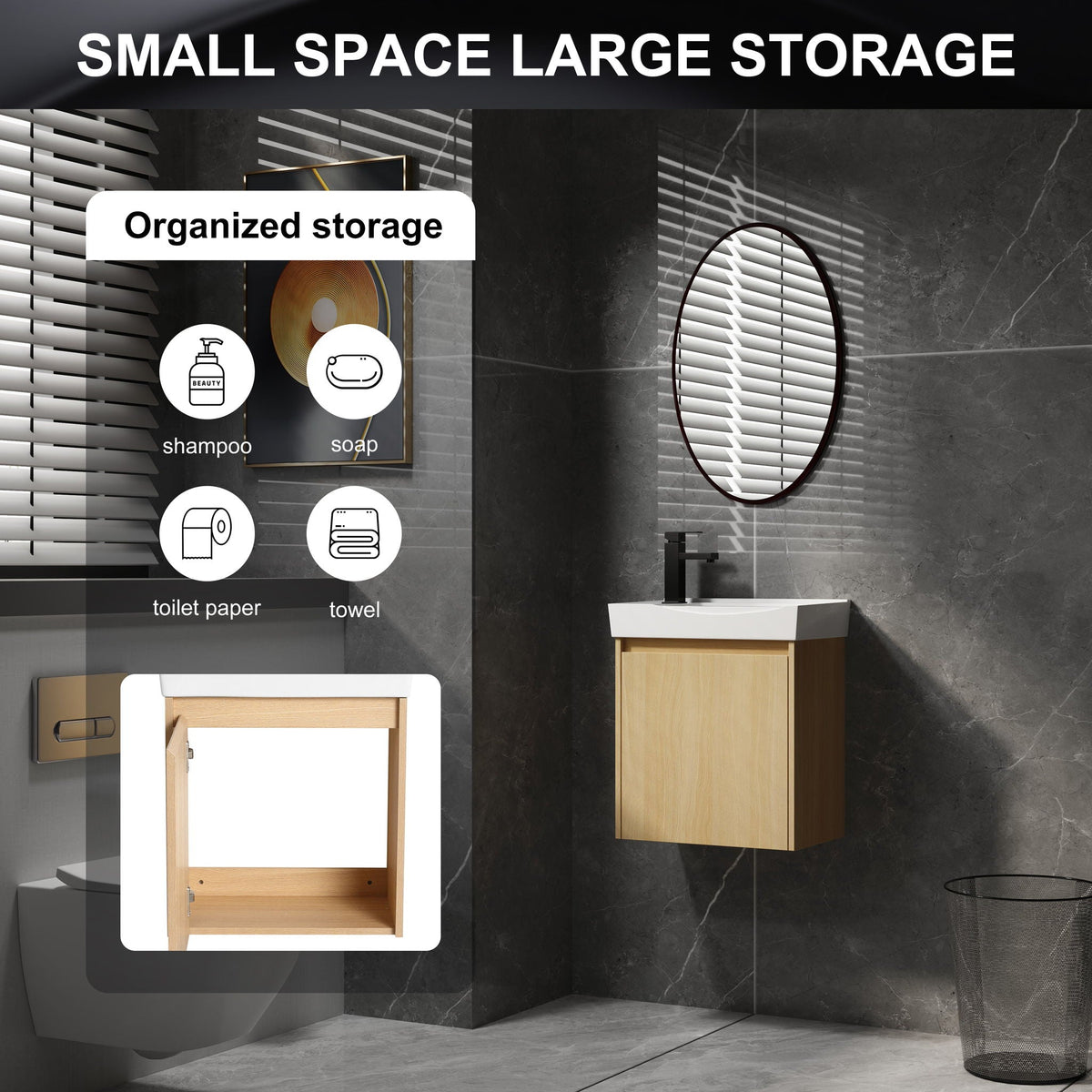 Modern Bathroom Vanity With Ceramic Basin, Wall Mounted Floating Sink Combo, Storage Cabinet