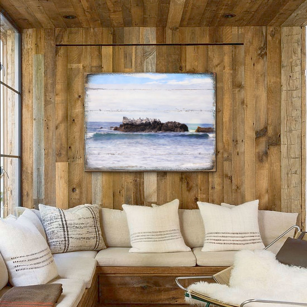 Rock at the Shore Wooden Coastal Wall Art by Nature Wonders - Coastal Sea-Life Decor - 95252-2B