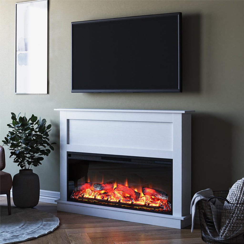 Ellsworth Wide Electric Fireplace Insert With Mantel And Remote Control - White