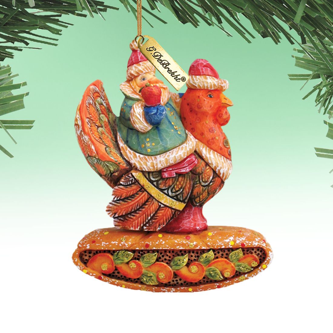 Santa On Turkey Sculpted Hand-Painted Christmas Ornament by G. DeBrekht - Christmas Santa Snowman Decor - 63135