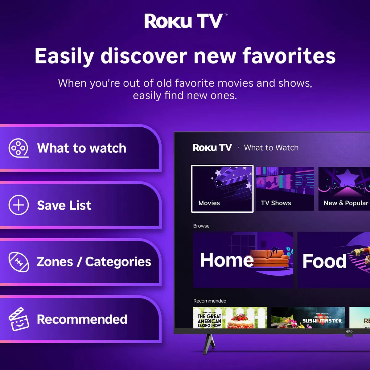 Hiro 4K HDR Smart TV Flat Screen LED Television with Roku TV and Dolby Audio Streaming