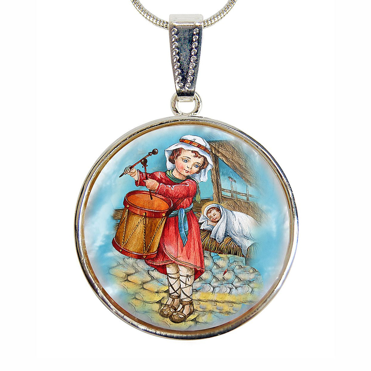 Drummer Boy Silver Plated Mother of Pearl Jewelry Necklace - 43044
