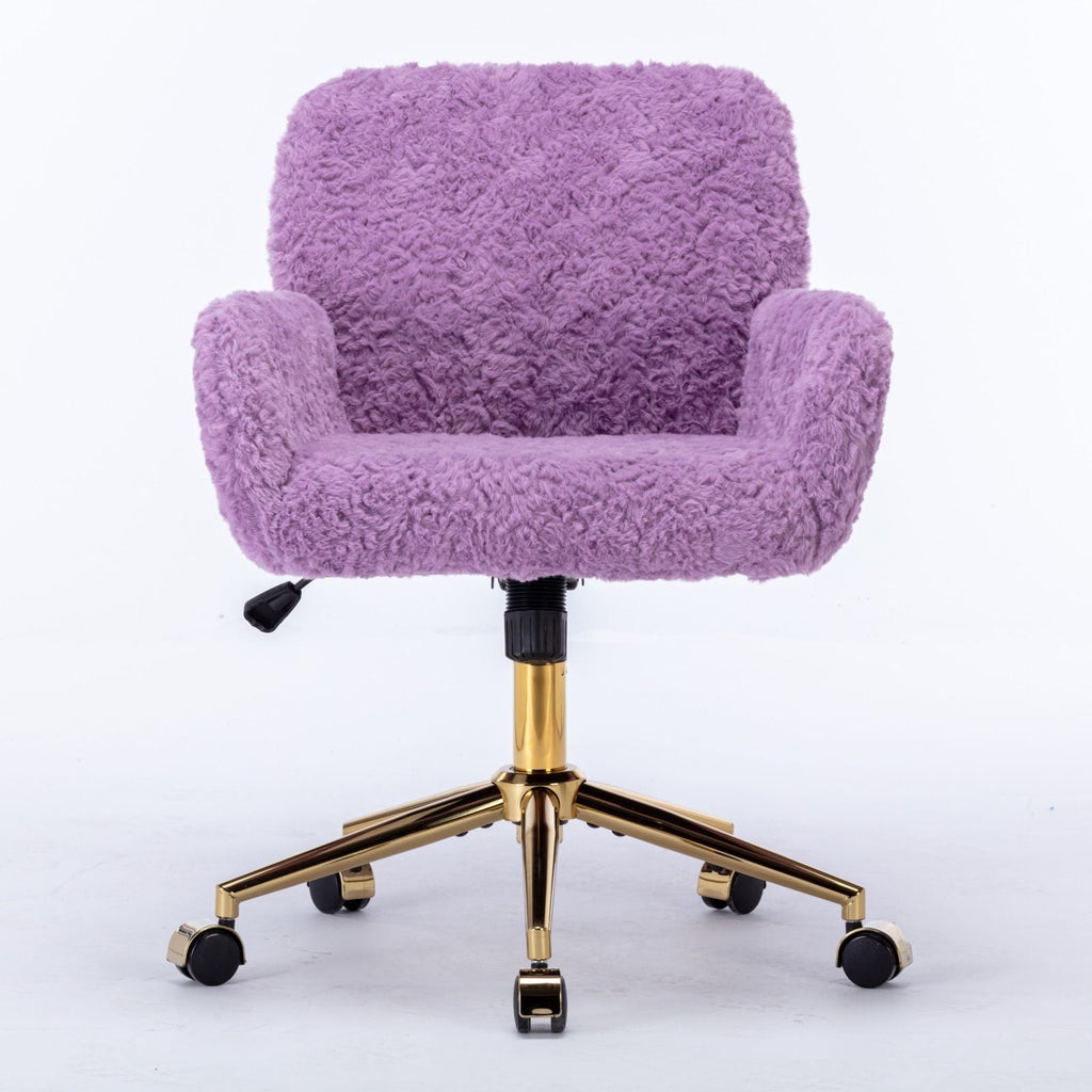 Office Chair, Artificial Rabbit Hair Home Office Chair With Metal Base, Adjustable Desk Chair Swivel Office Chair, Vanity Chair