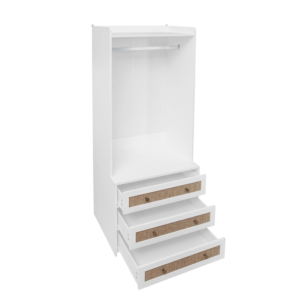 Wardrobe With 3 Drawers High Wardrobe Armoire With Rattan For Living Room Organizer - White