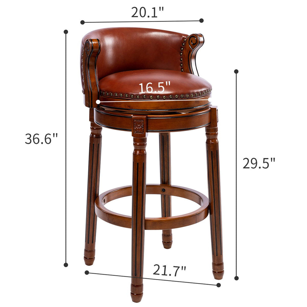 29.5'' Cow Top Wooden Bar Stool, 360 Degree Swivel Bar Height Chair With Backs For Home Kitchen Counter