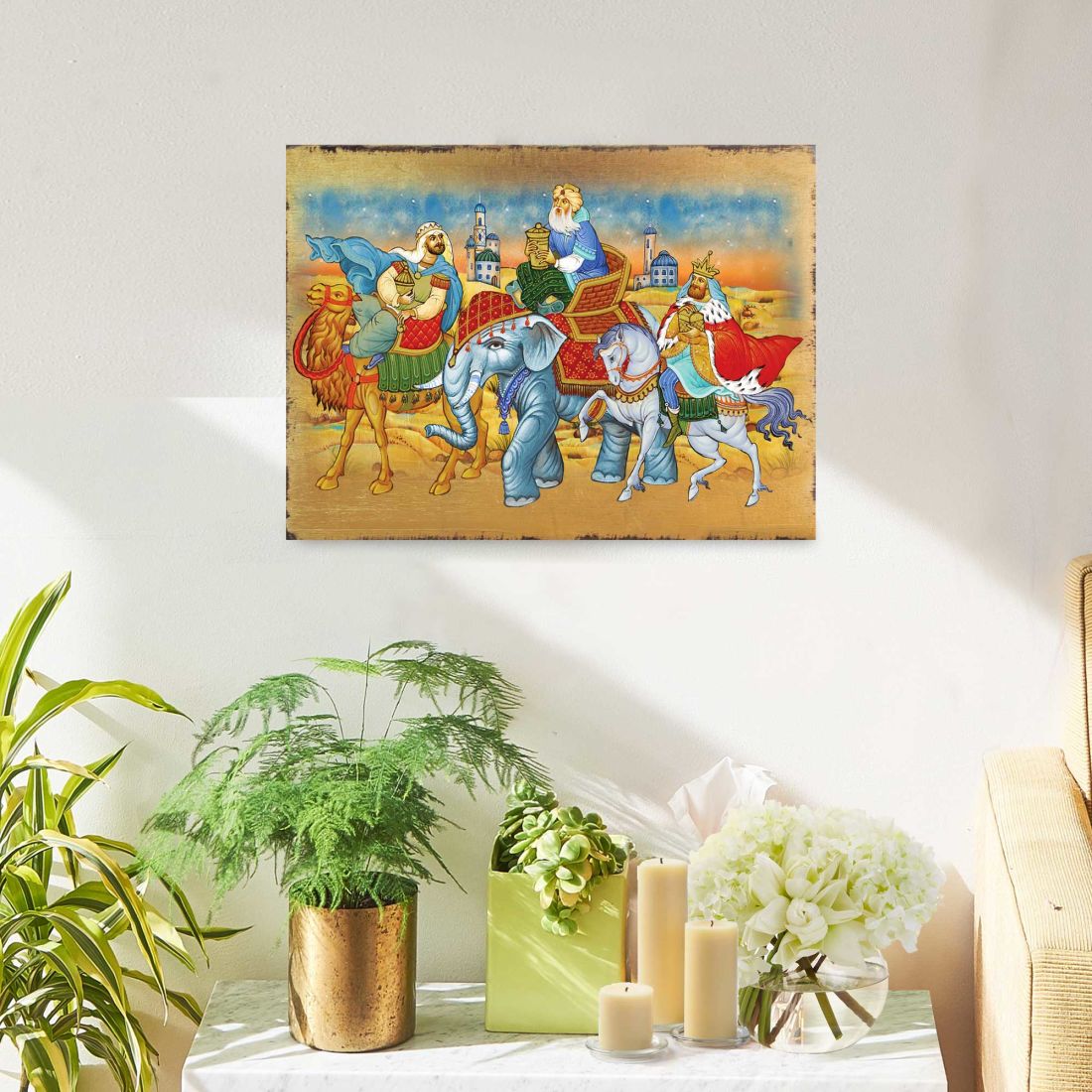 Three Kings Block Wooden Gold Plated Religious Christian Sacred Icon - Inspirational Icon Decor - 85039
