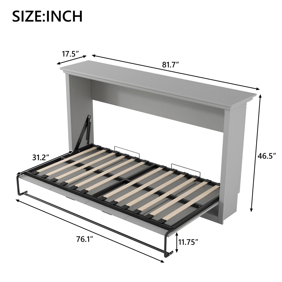 Twin Size Murphy Bed With Cabinet Storage - Gray