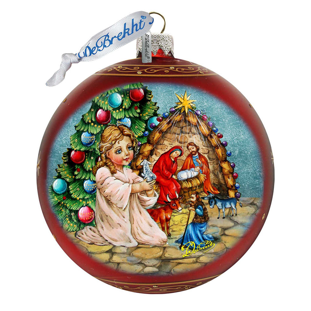 Christmas Miracle Lg Glass Ornament in Red by G.Debrekht - Nativity Holiday Decor - 73929R