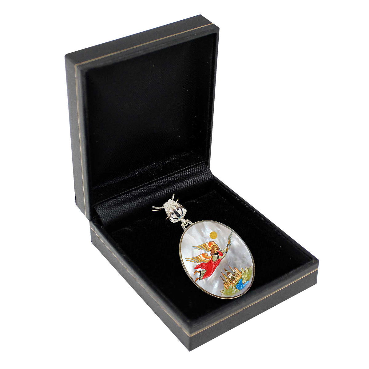 Watching Over Flying Angel Silver Plated Mother of Pearl Necklace - 43034