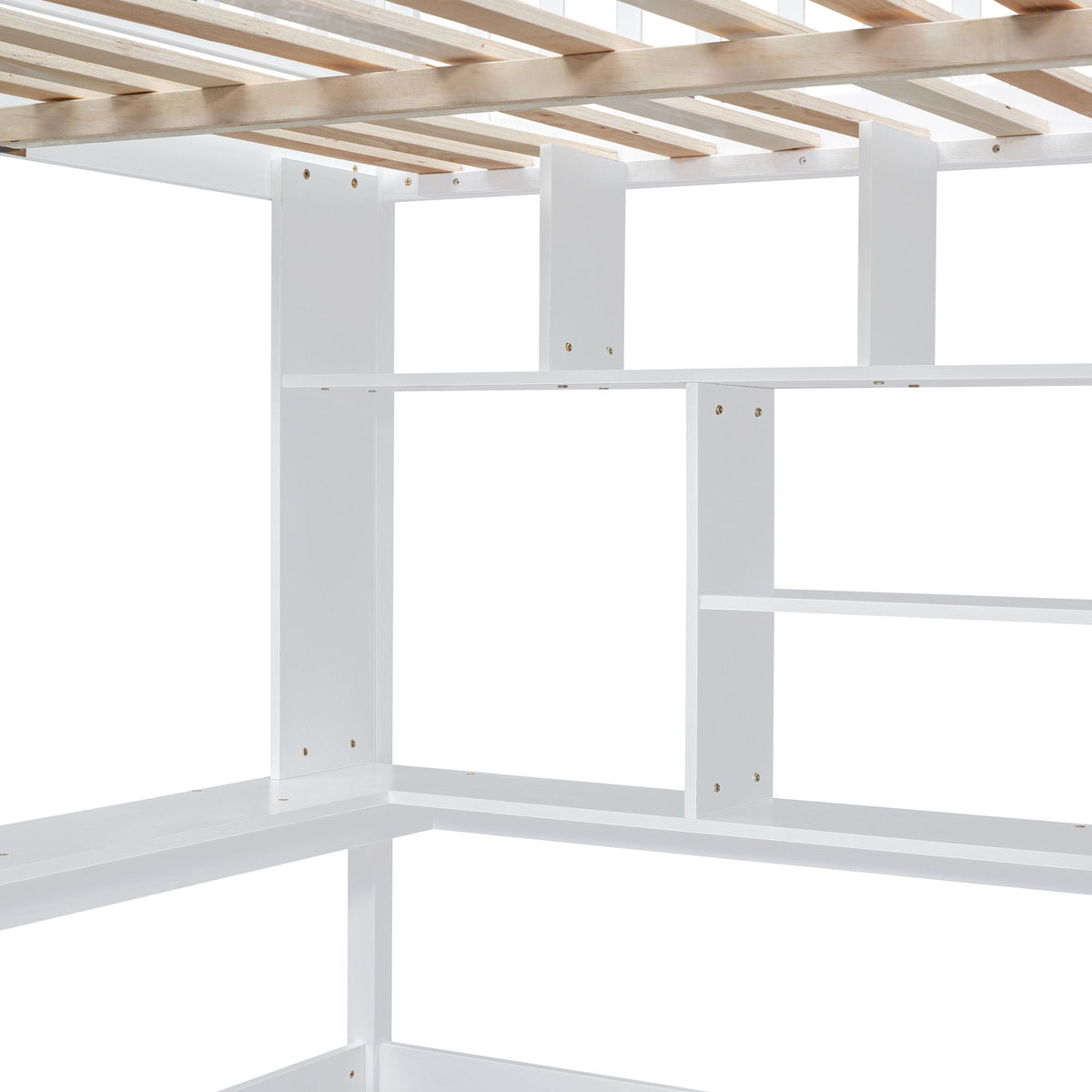 Loft Bed With Bookshelf, Drawers, Desk, And Wardrobe