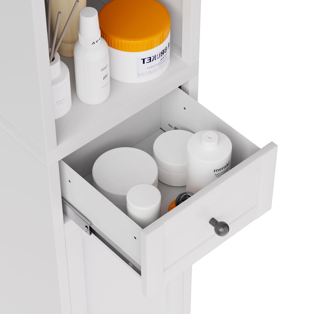 Tall Narrow Bathroom Cabinet With 5-Tier Storage, Adjustable Shelves, Freestanding - White