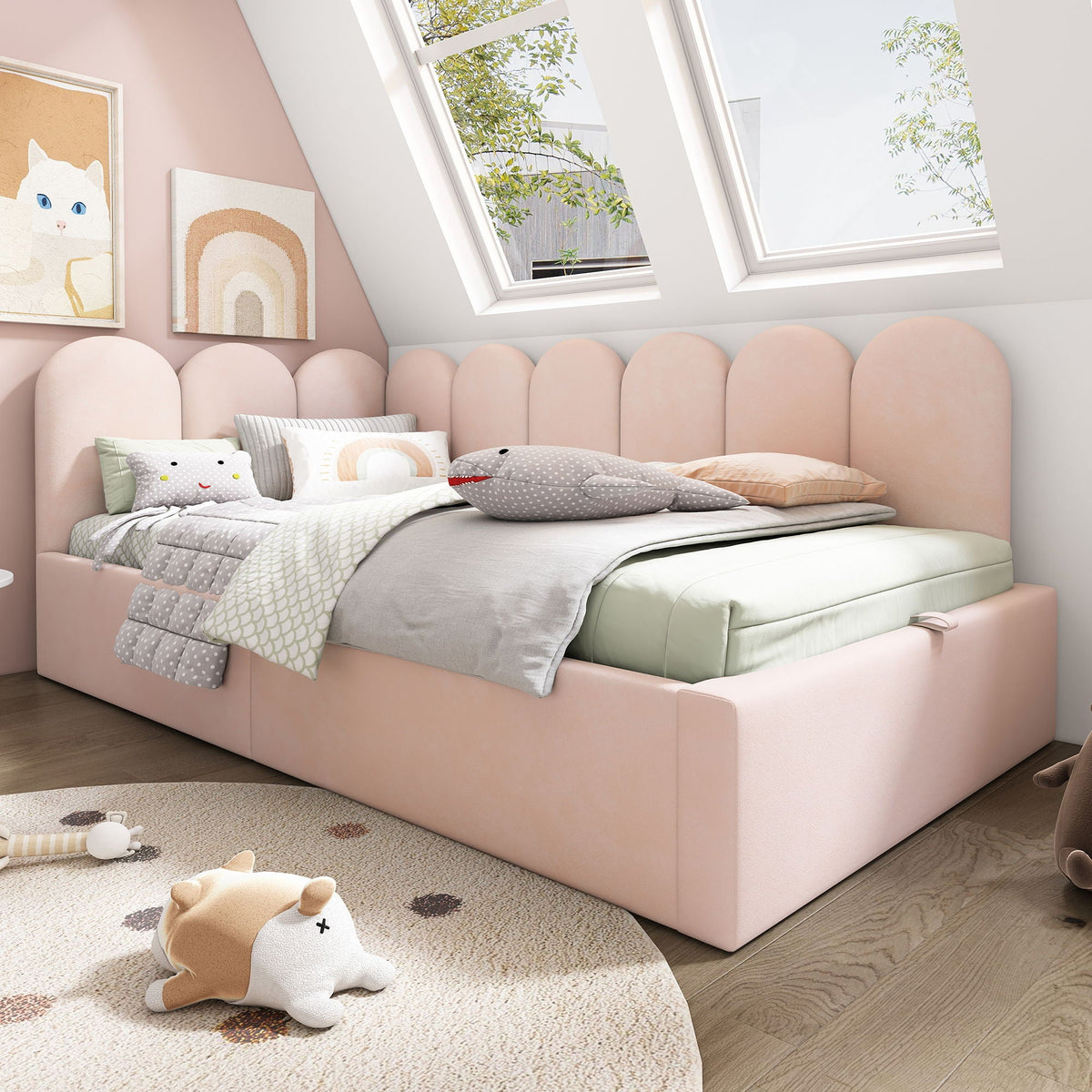 Upholstered Daybed With Metal Slatted Base