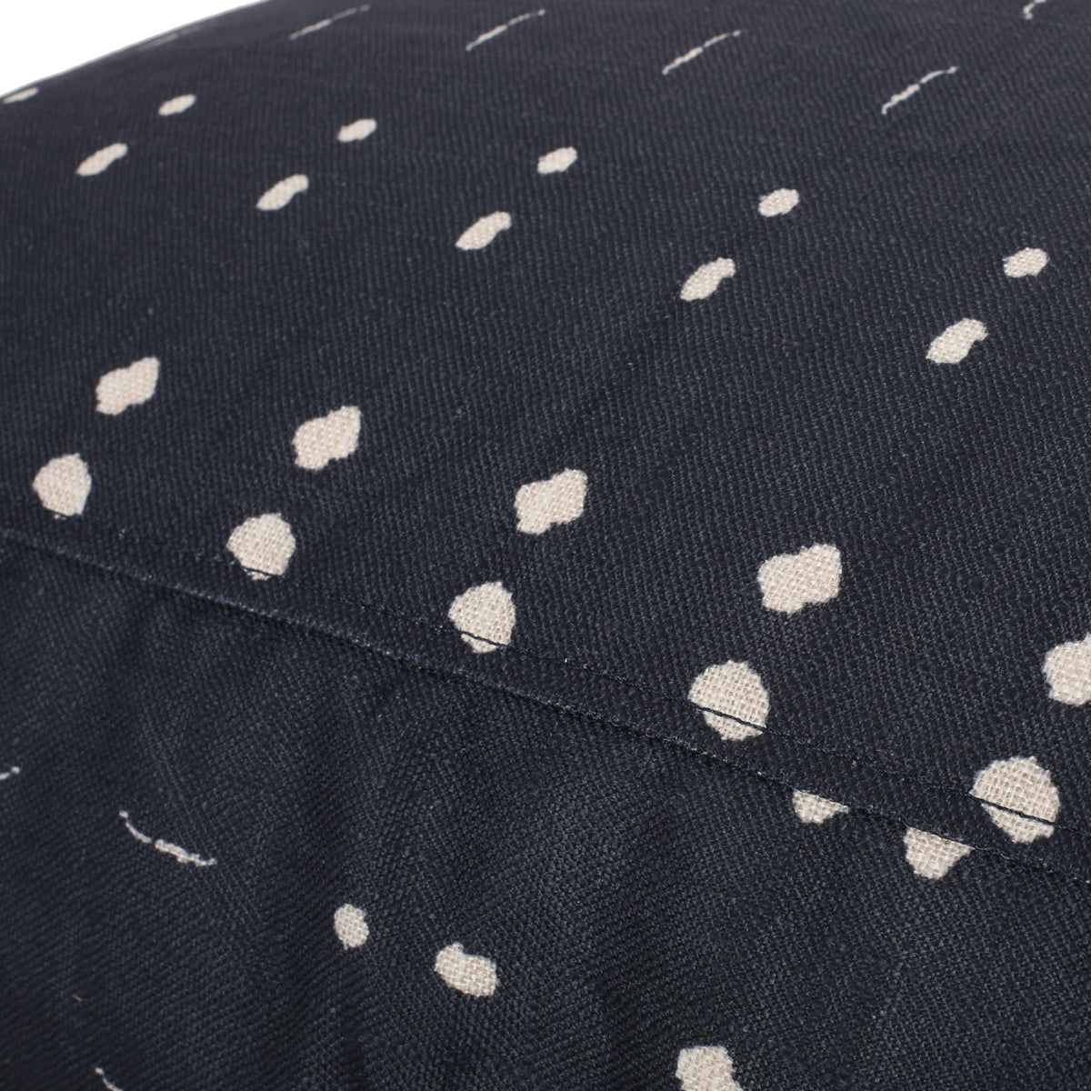 Dalm - Fabric Square Pouf Ottoman With Polystyrene Beads Filling - Dark Blue / White