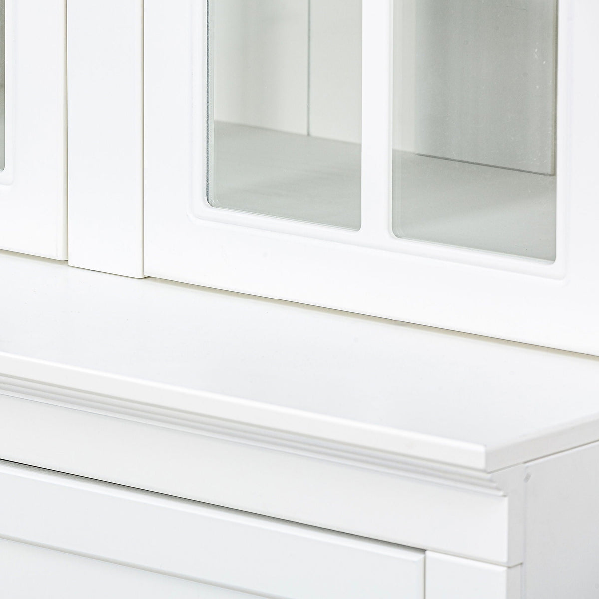 Retro Style Wall Suit With Glass Doors, 75.25" Tall Display Cabinets & Triangle Sided Bookshelves - White