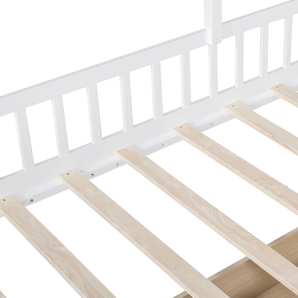 House Bed With Sofa, Kids Platform Bed With 2 Drawers And Storage Shelf
