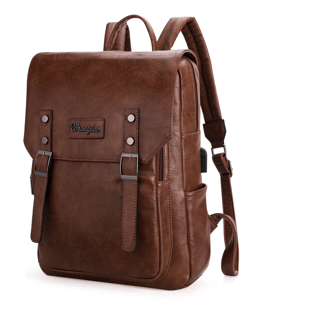 Wrangler Leather Backpack Purse for Women Laptop Backpack Fashion Pink Backpack, Dark Brown
