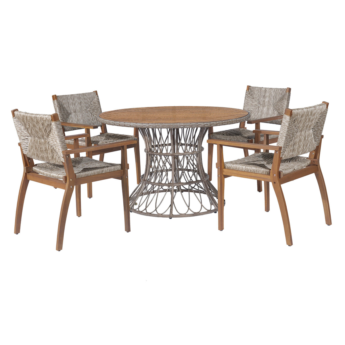 Durable Outdoor Dining Chair Set with Acacia Wood Frame and Wicker Seat