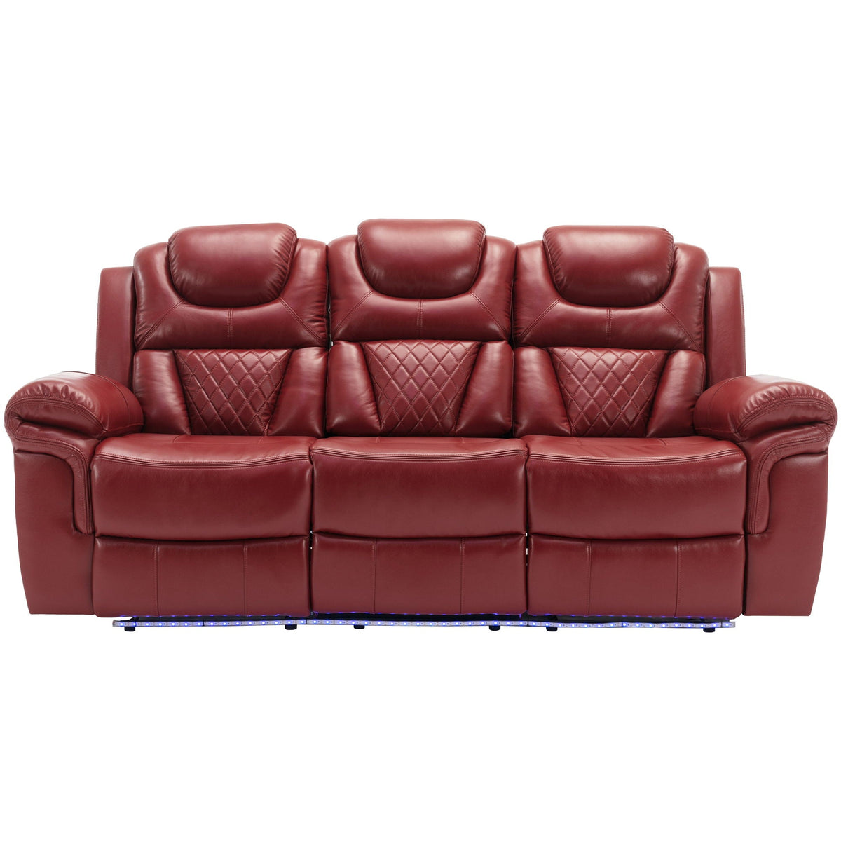 3 Pieces Recliner Sofa Sets Home Theater Seating Manual Recliner Chair With Center Console And LED Light Strip For Living Room