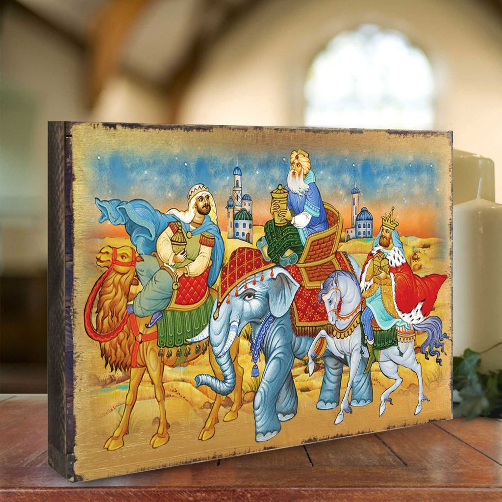 Three Kings Block Wooden Gold Plated Religious Christian Sacred Icon - Inspirational Icon Decor - 85039