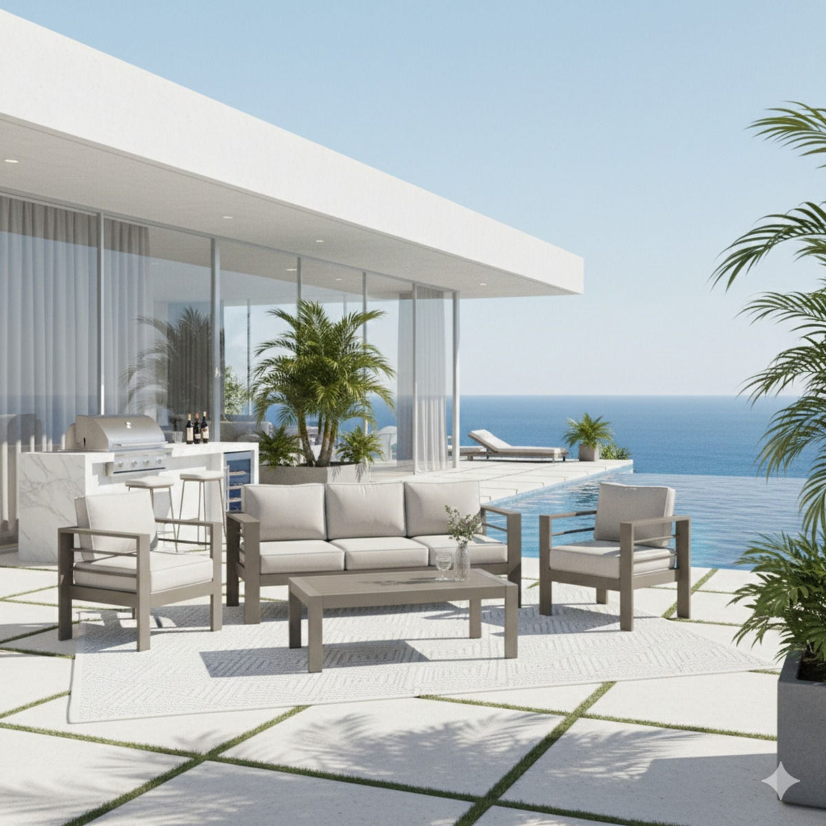 Outdoor Patio Set, All-Weather With Thick Cushions