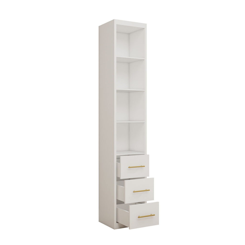 Tall Storage Cabinet With 3 Drawers For Bedroom - White