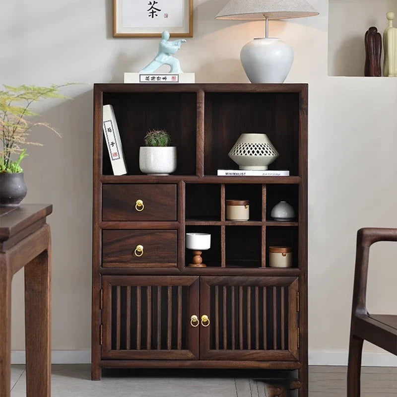 Luxury Chinese Solid Wood Curio Cabinet – Oriental Living Room Display Credenza