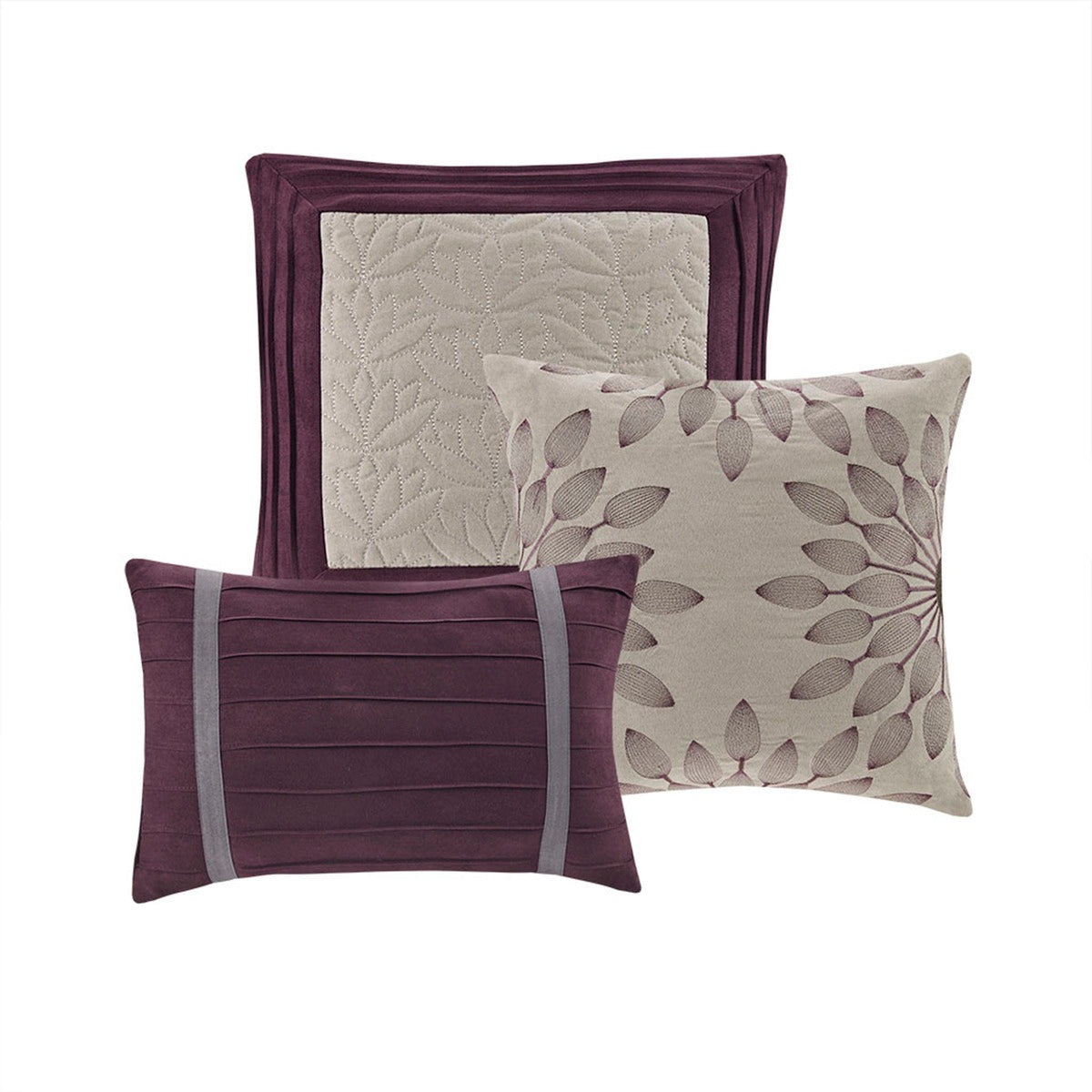 7 Pc Pieced Faux Suede Comforter Set Purple Cal King