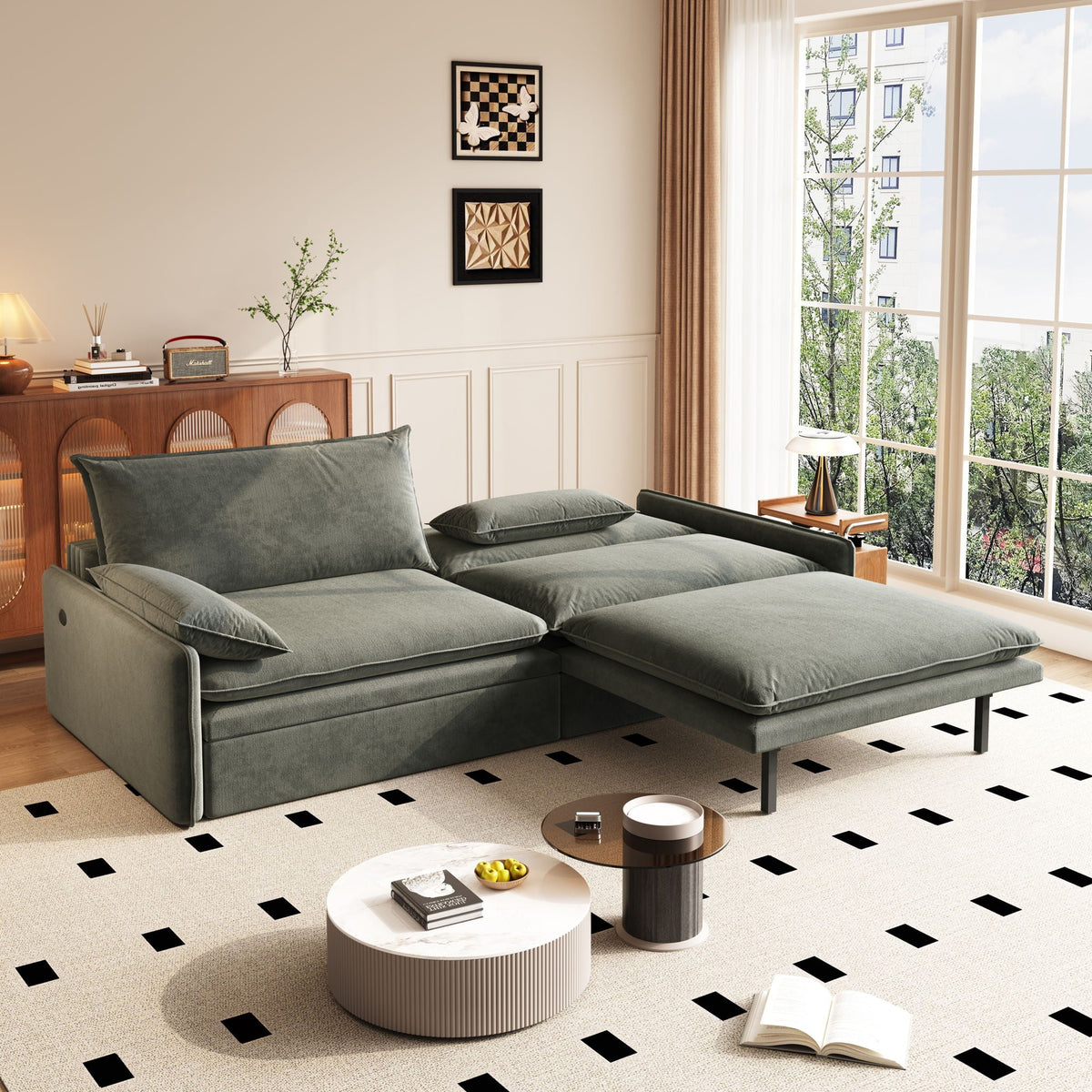 4 Seat Convertible Sleeper Sofa Bed, Modern With Storage