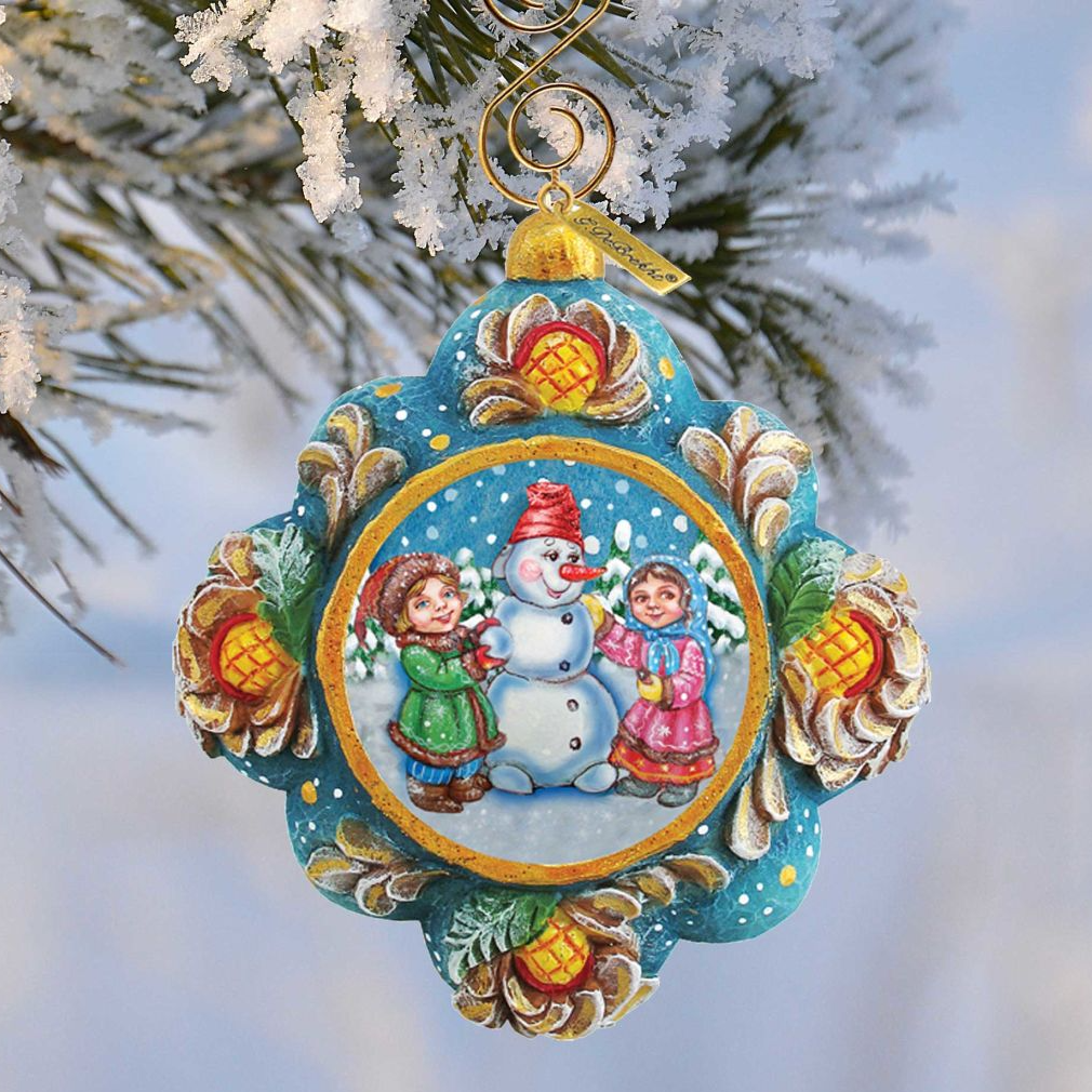 Frosted Story Sculpted Hand-Painted Christmas Ornament by G. DeBrekht - Christmas Santa Snowman Decor - 6102522