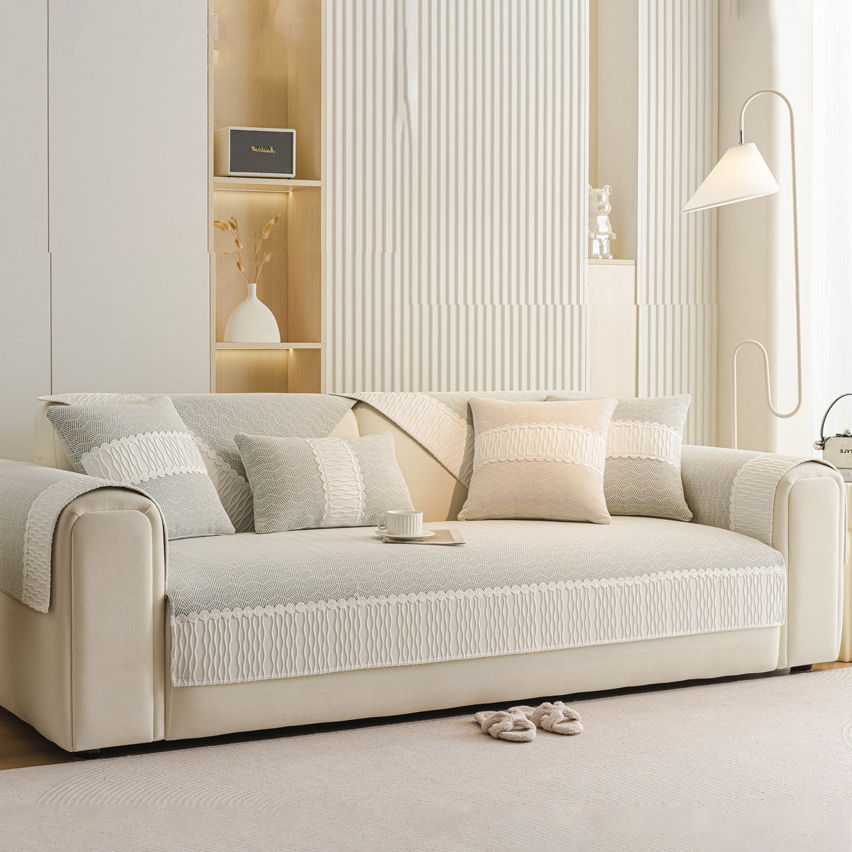 Herringbone Sofa Protector Cover, Non-Slip Couch Cover for Seat, Back & Arms