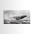 Breaching Whale, Ocean Waves, Marine Power, Framed Canvas Print, Nautical Bathroom Wall Art, Whale Watching Theme, Coastal Photography Art