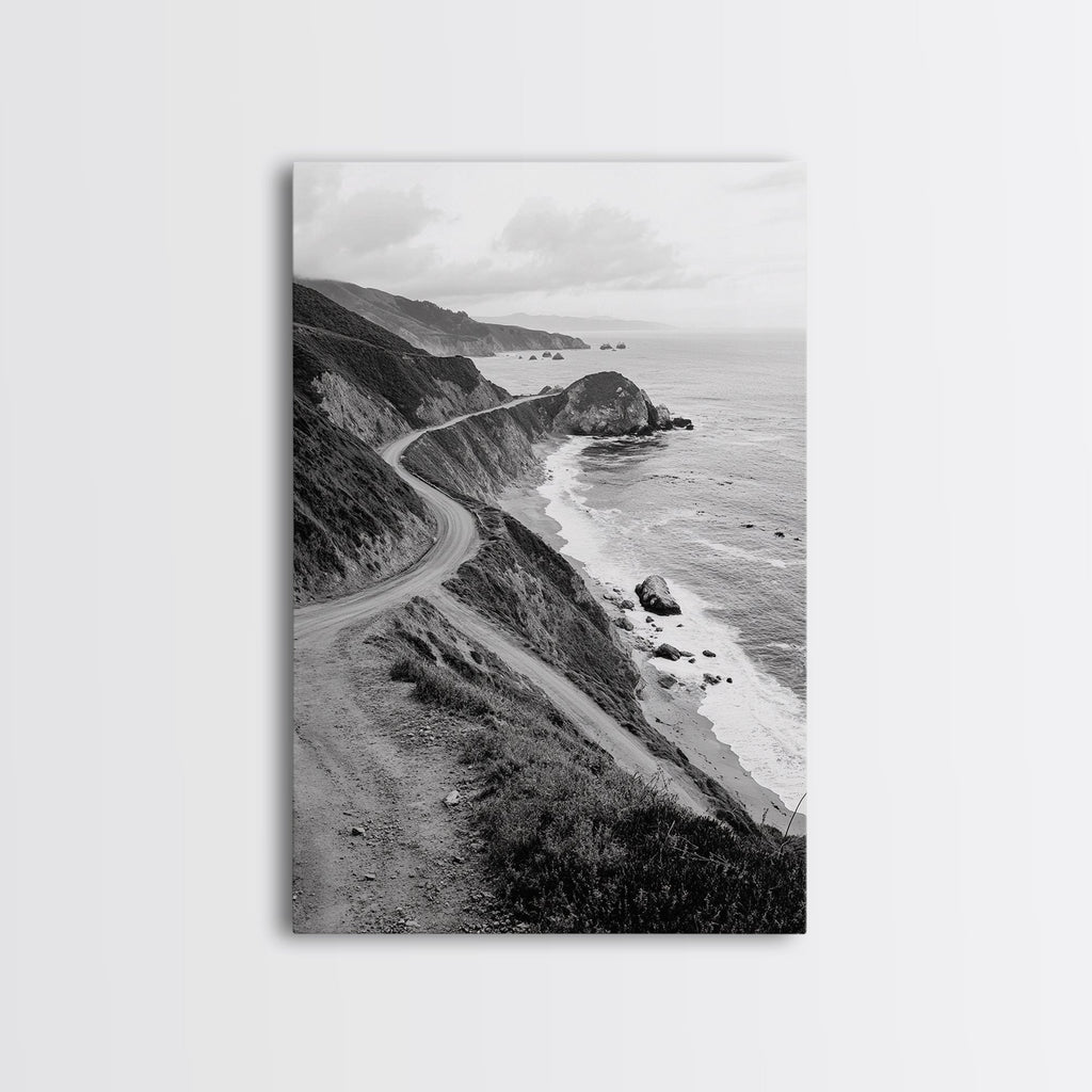 Winding Beach Road, Coastal Drive, Ocean Cliffs, Travel Landscape, Canvas Print, Office Wall Art, Fall Adventure Style, Neutral Coastal Decor