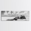 Scuba Gear, Deserted Beach, Ocean Explorer, Framed Canvas Print, minimalist beach decor, scuba diver gift, ocean wall art, travel lover art