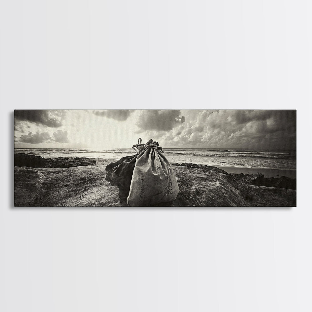 Seaside Canvas Bags, Coastal Travel Vibes, Rustic Ocean Decor, Neutral Wall Art, Framed Canvas Print, Bedroom Beach Art
